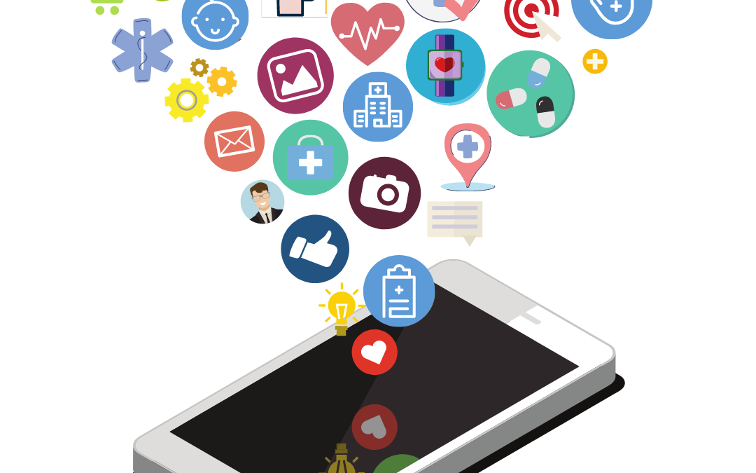Health icons with Cell Phone