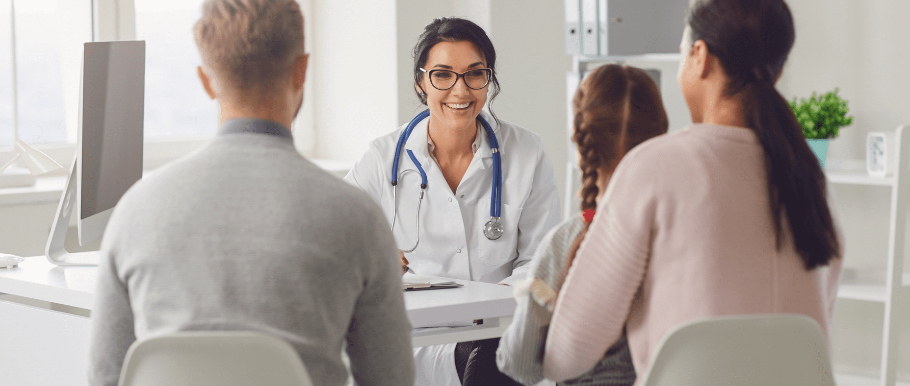back-to-school doctor's appointment with parents and children